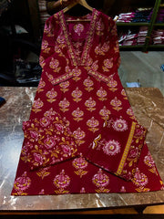 Premium Heavy Cotton Aari Mirror Work Suit Set