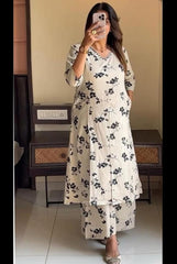 Tanvi Kurti Ivory Bloom Embroidered Cotton Kurta Set