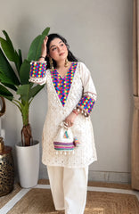 Ivory Elegance Multicolor Embroidered Premium Cotton Kurti Set