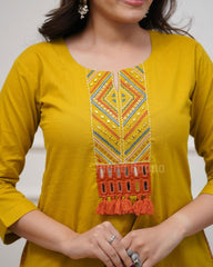 Tanvi Kurti Zariya Mustard Embroidered Kurta Set - Tanvi Kurti