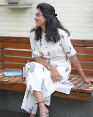 Premium White Floral Fine Cotton Kurta Palazzo Set
