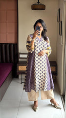 Women’s Sanganeri Block Print Cotton Kurta Pant Set with Moti & Sequin Work