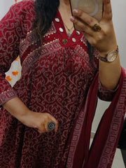 Tanvi Kurti Maroon Printed Anarkali Dupatta Set - Tanvi Kurti