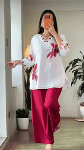 Tanvi Kurti Red Bloom Mul Cotton Co-Ord Set