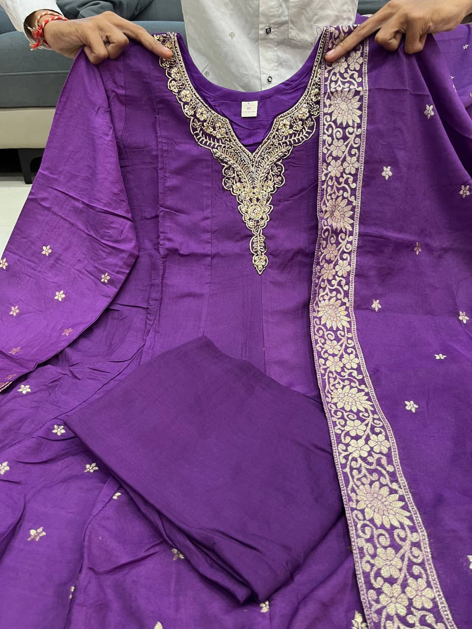 Tanvi Kurti Banarasi Chanderi Anarkali Dupatta Set with Dupatta - Tanvi Kurti