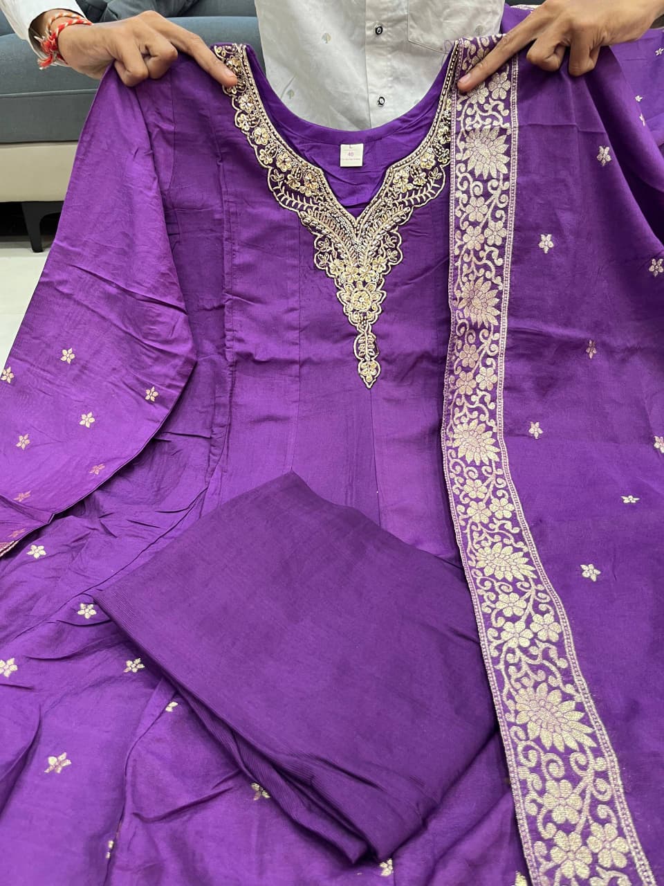 Tanvi Kurti Banarasi Chanderi Anarkali Dupatta Set with Dupatta - Tanvi Kurti