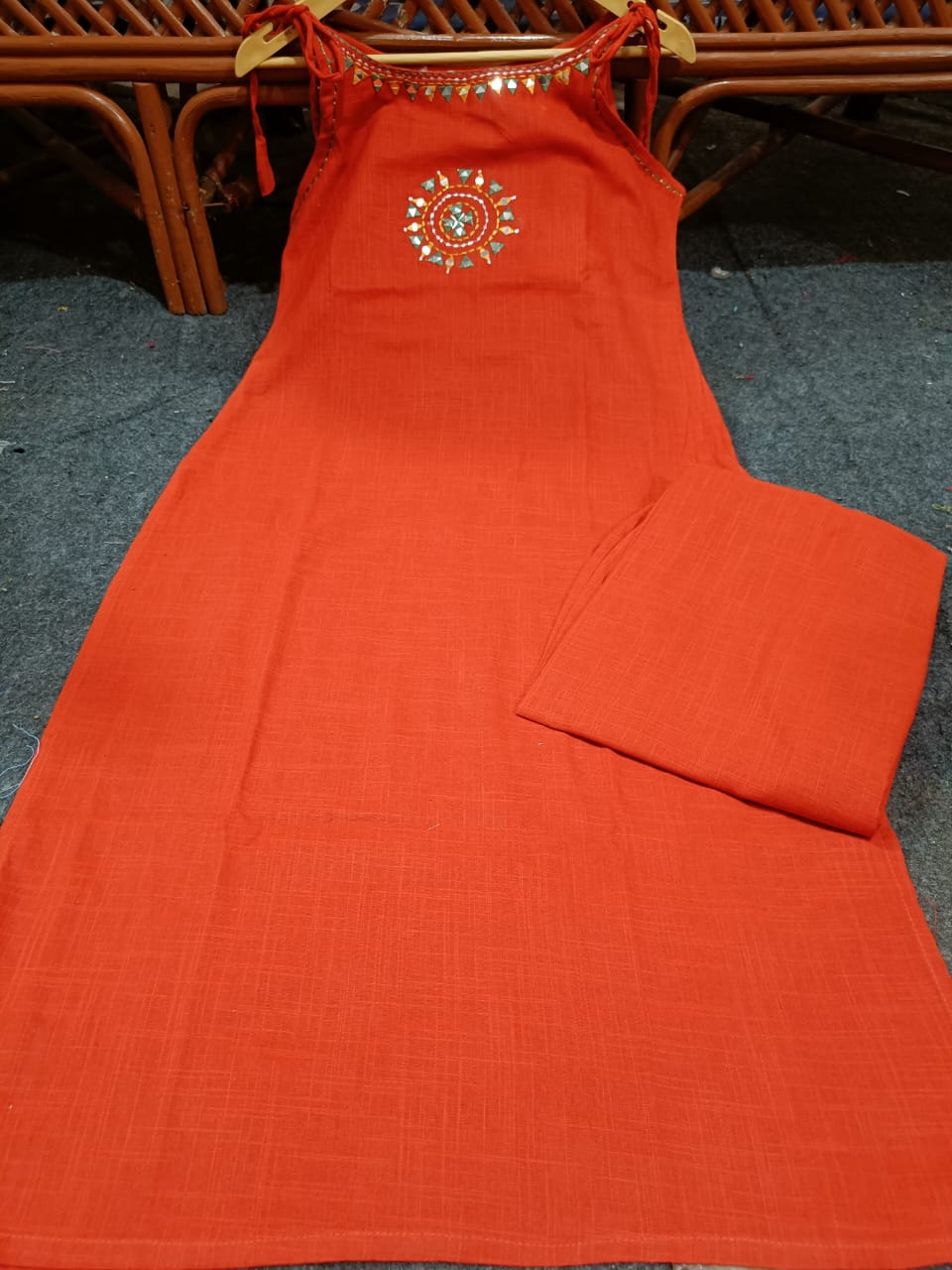 Tanvi Kurti rust orange - colored kurta set - Tanvi Kurti
