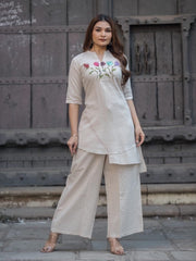 Tanvi Kurti Classic Beige Straight Kurti & Palazzo Co - ord Set - Tanvi Kurti