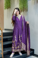 Tanvi Kurti Banarasi Chanderi Anarkali Dupatta Set with Dupatta - Tanvi Kurti