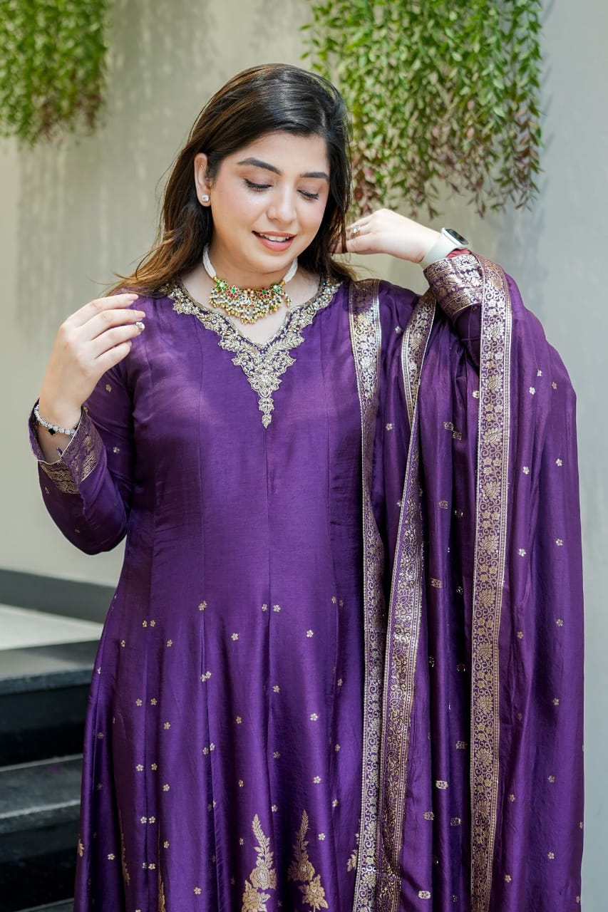 Tanvi Kurti Banarasi Chanderi Anarkali Dupatta Set with Dupatta - Tanvi Kurti