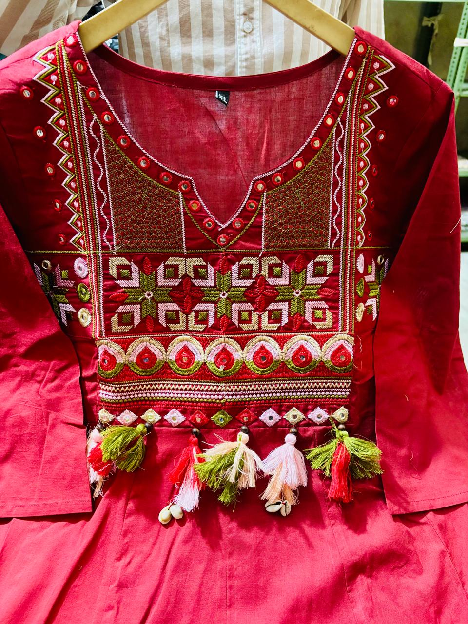 Tanvi Kurti Red Embroidered Dupatta set - Tanvi Kurti