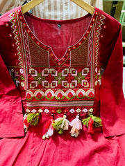 Tanvi Kurti Red Embroidered Dupatta set - Tanvi Kurti