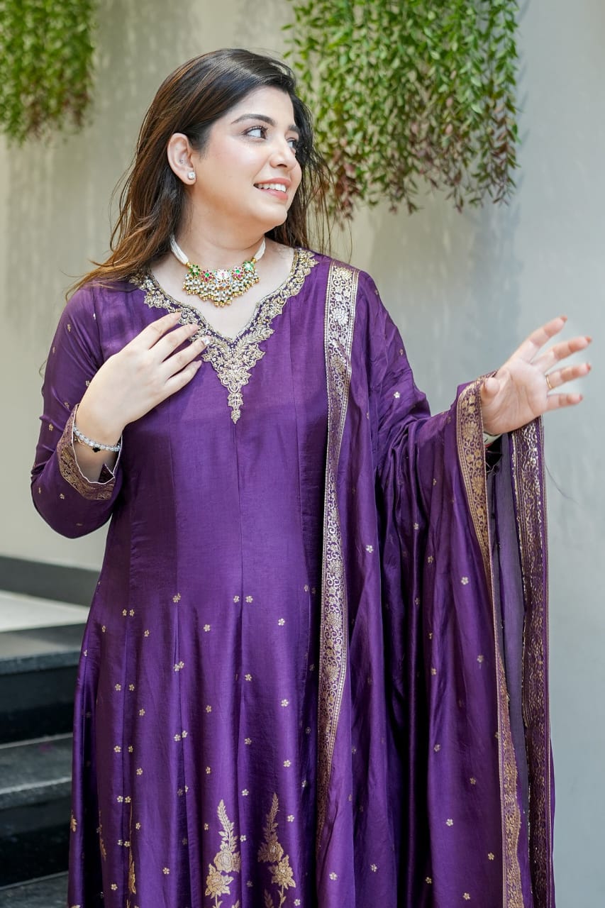 Tanvi Kurti Banarasi Chanderi Anarkali Dupatta Set with Dupatta - Tanvi Kurti