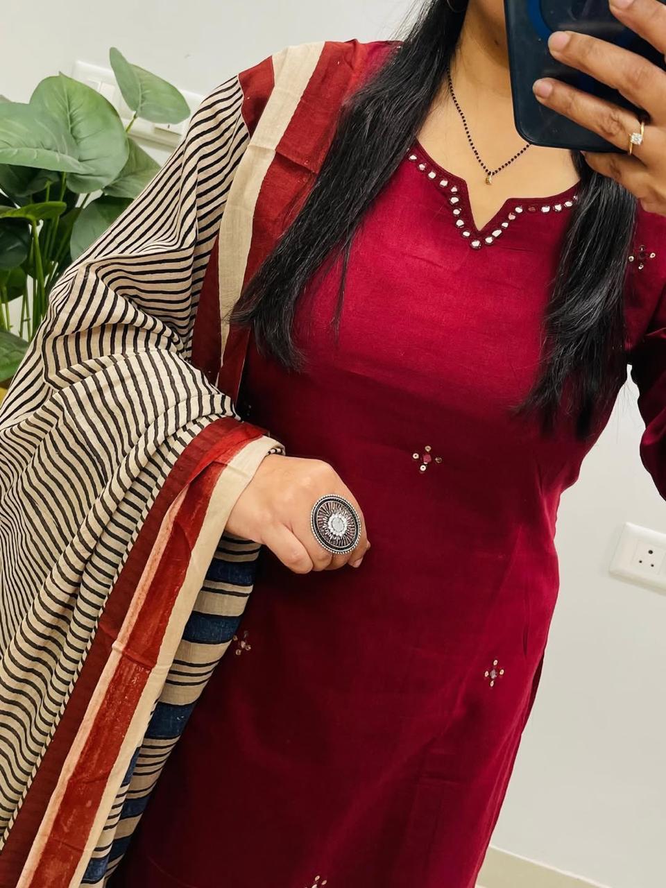 Tanvi Kurti Red Cotton Printed Dupatta Set - Tanvi Kurti
