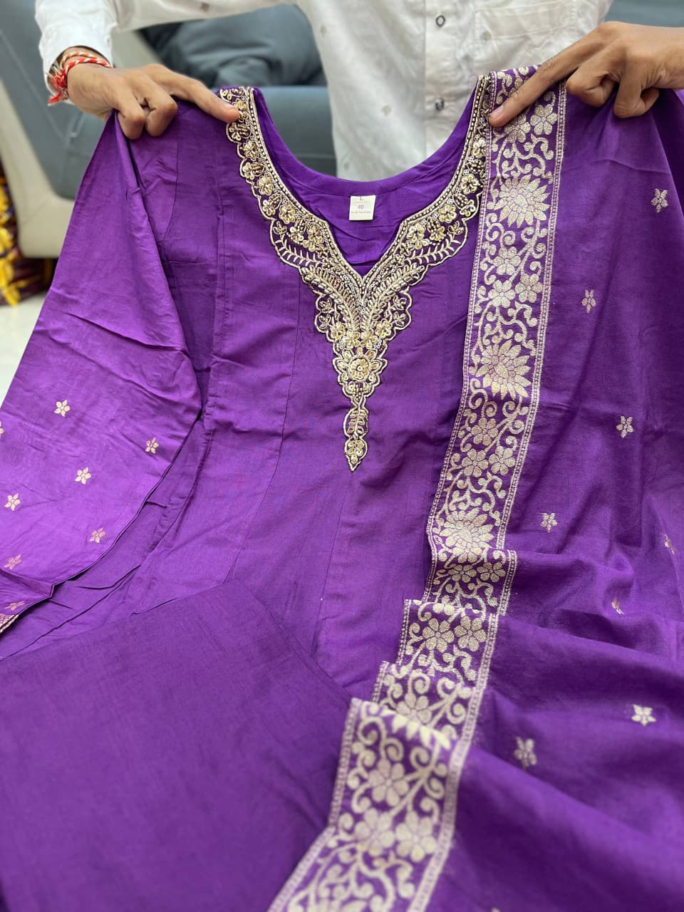Tanvi Kurti Banarasi Chanderi Anarkali Dupatta Set with Dupatta - Tanvi Kurti
