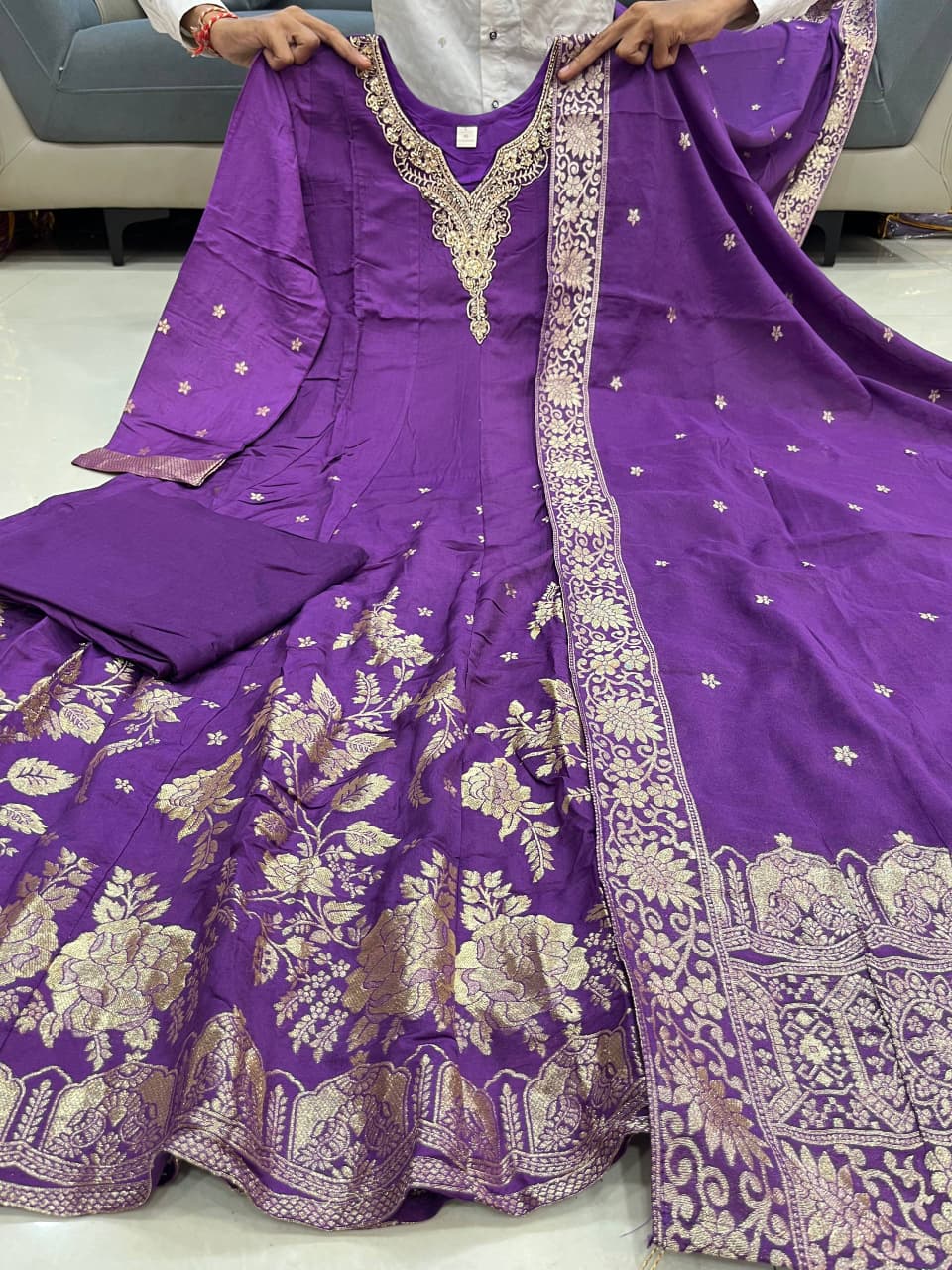 Tanvi Kurti Banarasi Chanderi Anarkali Dupatta Set with Dupatta - Tanvi Kurti