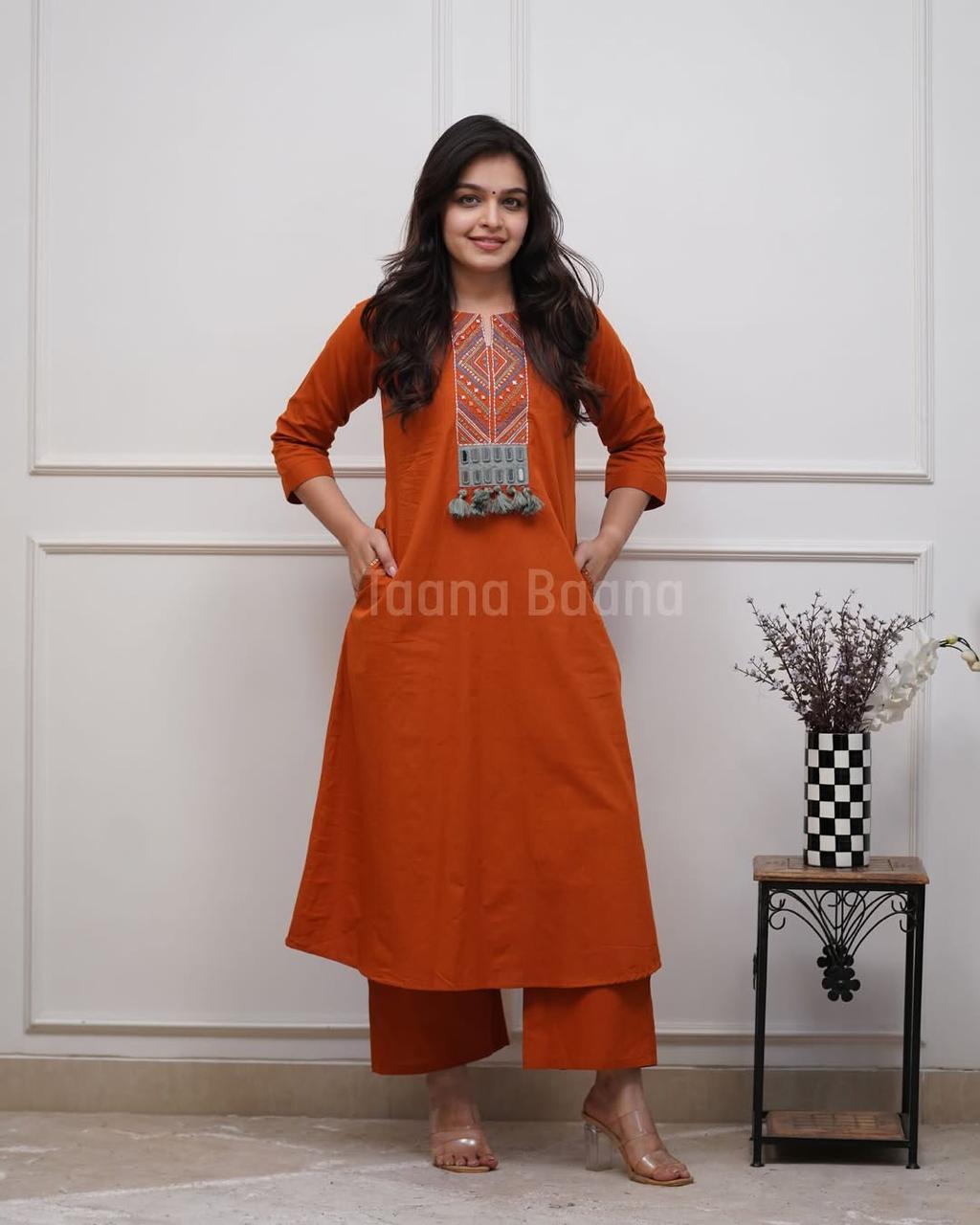 Tanvi Kurti Zariya Rust Embroidered Kurta Set - Tanvi Kurti