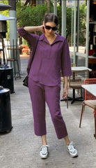 Premium Fuchsia Linen Pants Outfit Wide Pants & Shirt Tunic Top 2 Piece Set for Women