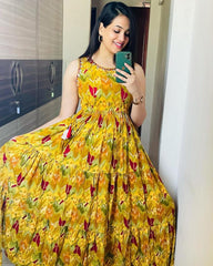 Women yellow floral maxi dress set