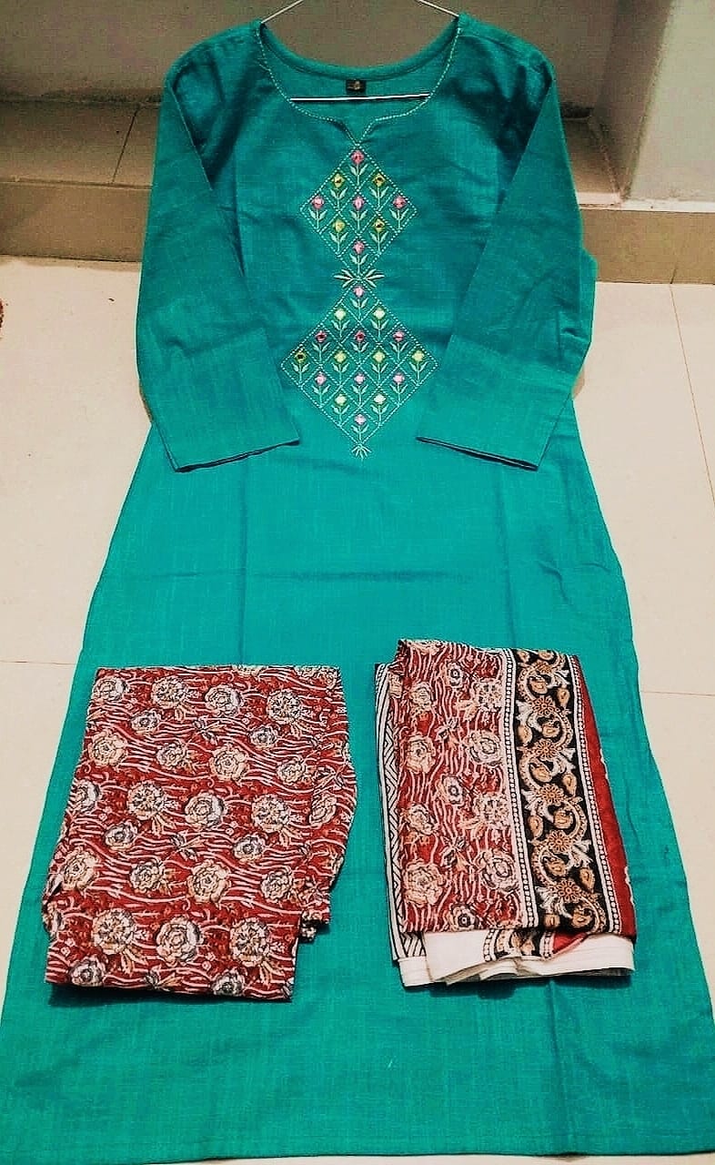 Pure Handloom South Cotton Hand Printed Chitrkari Dupatta And Pant