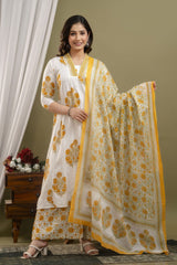 Premium Yellow Cotton Dupatta Set