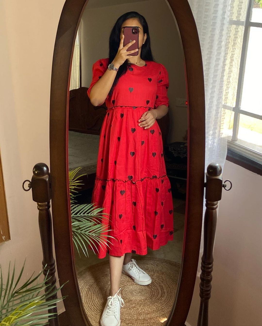 Trending Red Heart Print Dress