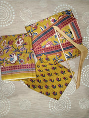 Mustard Floral Cotton Dupatta Set