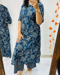 Jaipuri Floral Cotton Blue Co-Ord Set