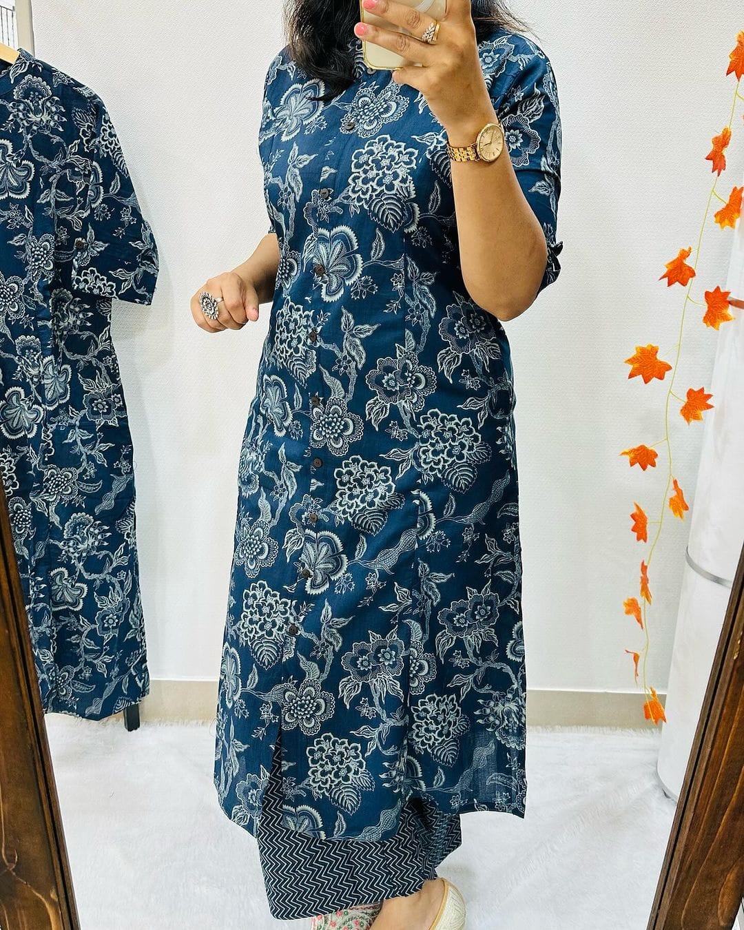 Jaipuri Floral Cotton Blue Co-Ord Set