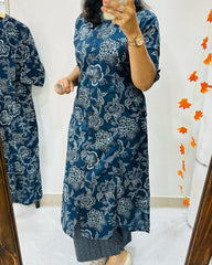 Jaipuri Floral Cotton Blue Co-Ord Set