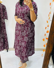 Jaipuri Floral Cotton Wine Co-Ord Set