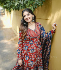 Red Anarkali Kurta set with Angrakha style