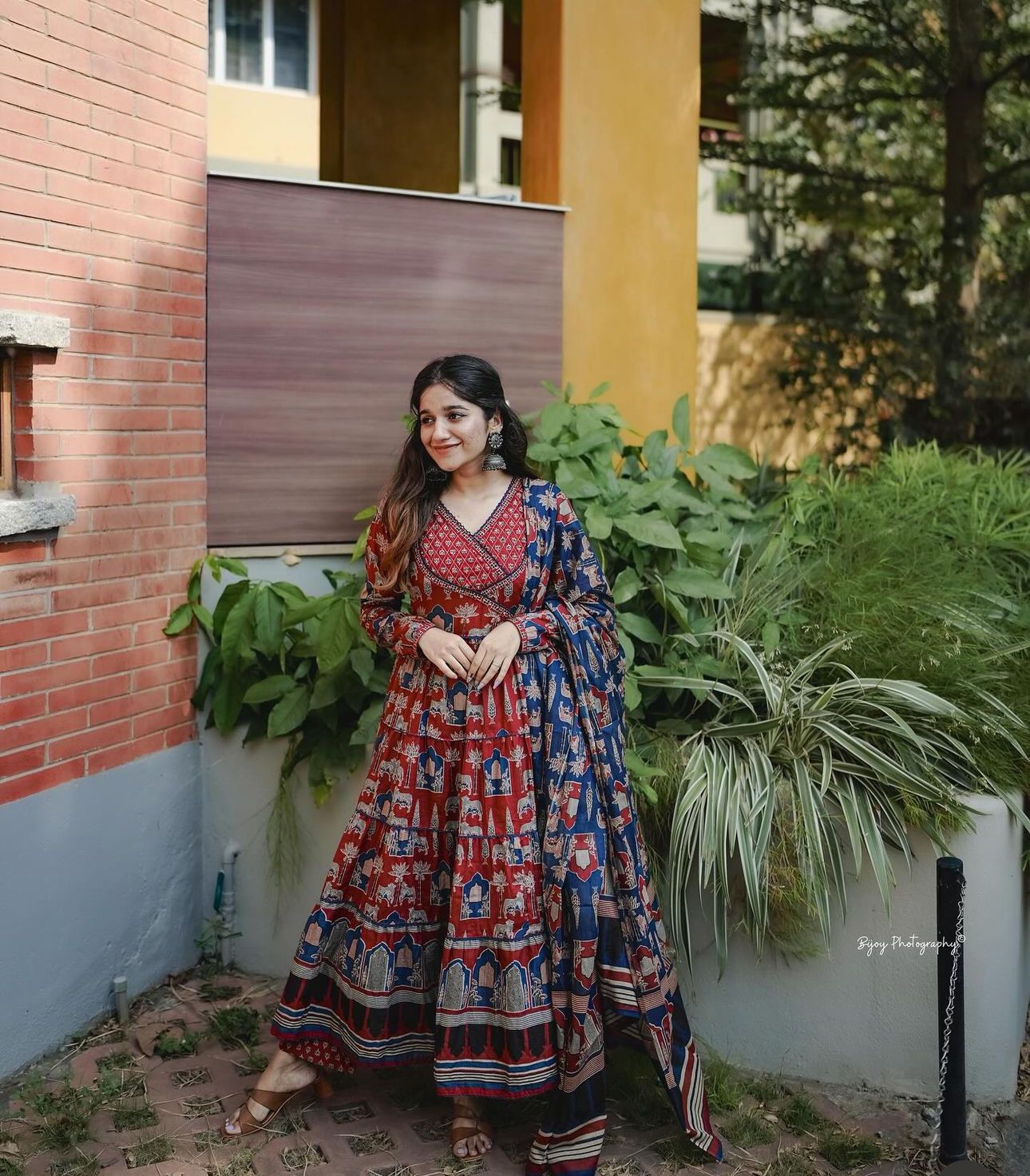 Red Anarkali Kurta set with Angrakha style