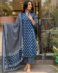 Comfy Cotton Angrakha Style With Dupatta Set