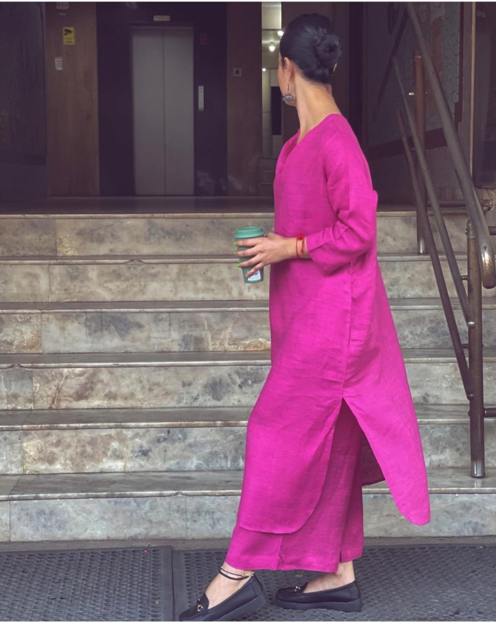 Stylish Festive Pink Cotton Kurta Pant Set