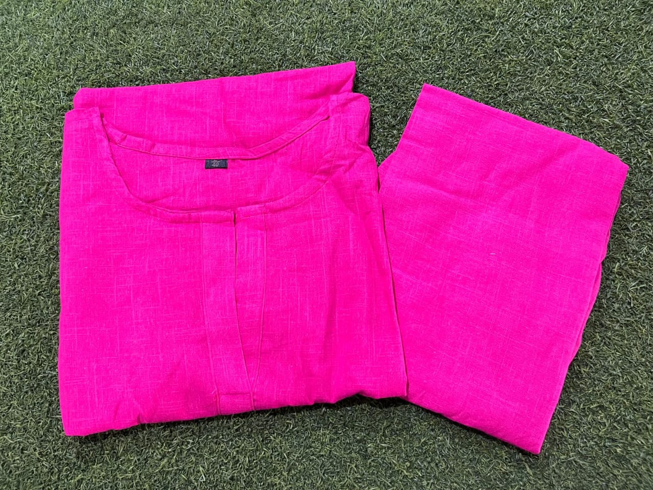 Stylish Festive Pink Cotton Kurta Pant Set