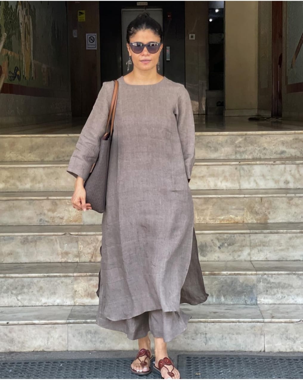 Women Grey South Cotton Kurta Pant Set