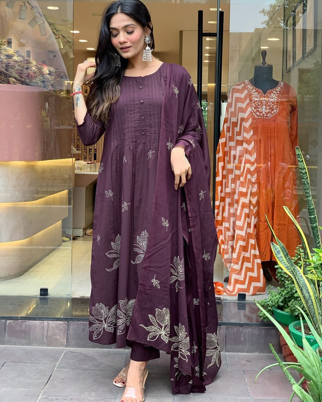 Festive Special Cotton Dark Purple Dupatta Set