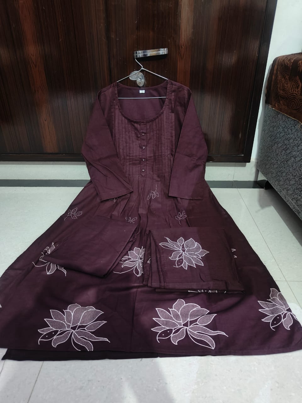 Festive Special Cotton Dark Purple Dupatta Set