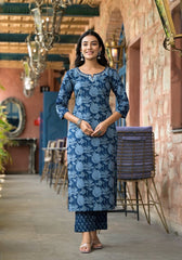 Premium Indigo Cotton Dupatta Set with Heavy Embroidery Work And With Pant