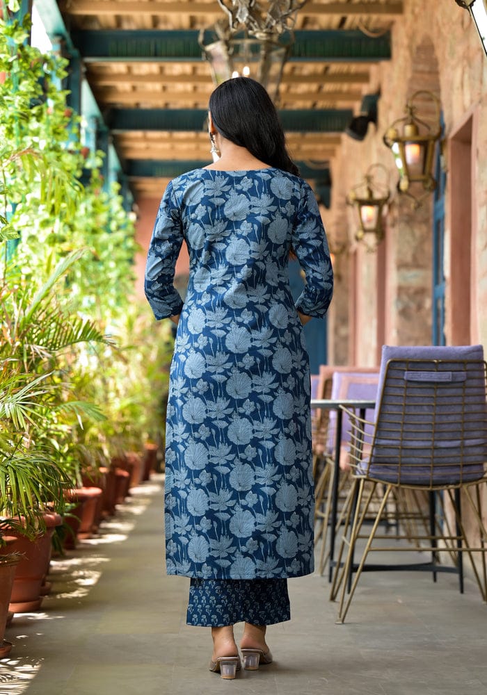 Premium Indigo Cotton Dupatta Set with Heavy Embroidery Work And With Pant