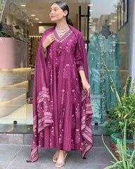 Printed Cotton Anarkali Kurti With Dupatta Set