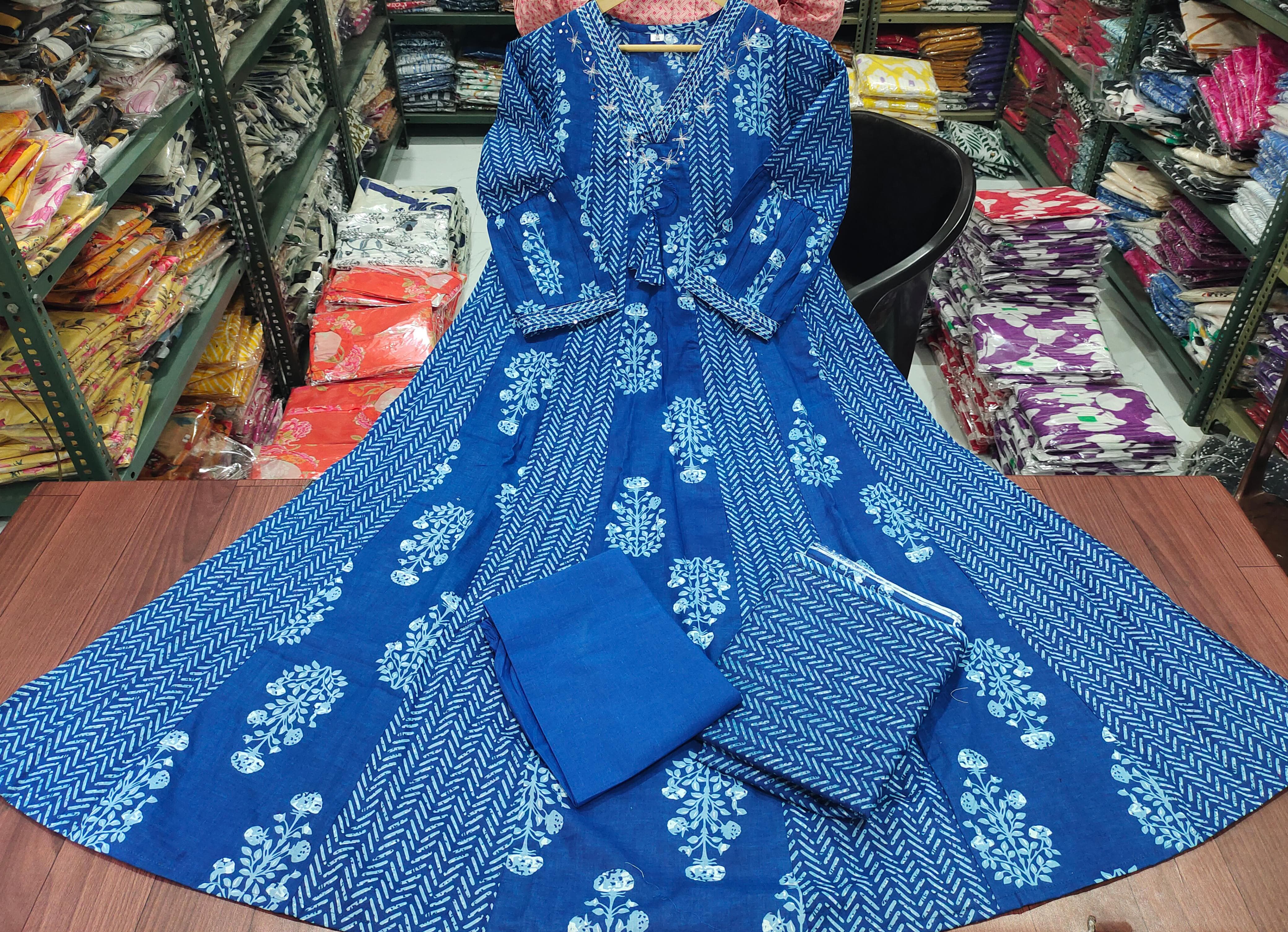 Printed Cotton Anarkali Kurti With Dupatta Set