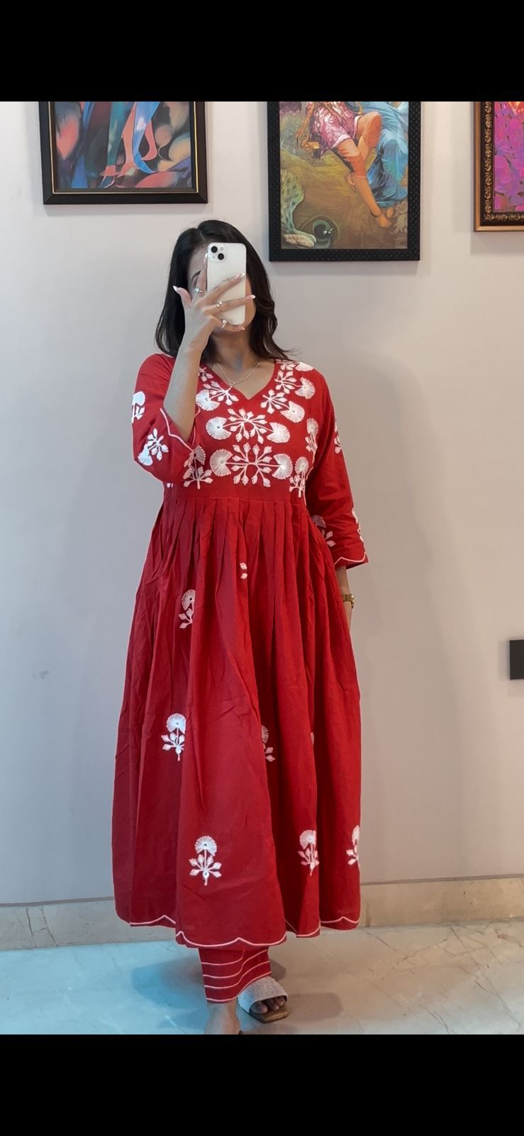 Stunning Women’s Cotton Gowns for Special Moments With Mirror Handwork