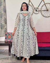 Printed Anarkali Kurti With Mulmul Dupatta Set