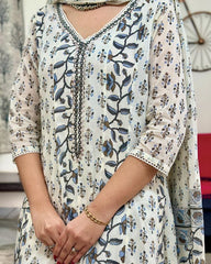 Printed Anarkali Kurti With Mulmul Dupatta Set