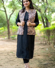 Cotton Kurti Pant Set With Soft Quilted Warm Jacket