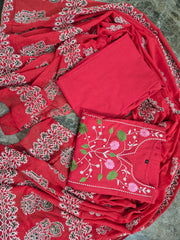 Red Beautiful Anarkali Kurti With Embroidery With Dupatta