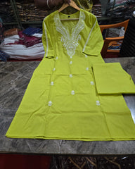 Beautiful Green Cotton Kurta Pant Set