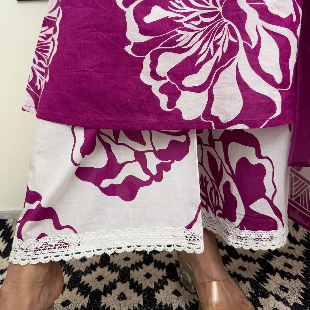 Vibrant Floral Print Kurta Pant Dupatta Set